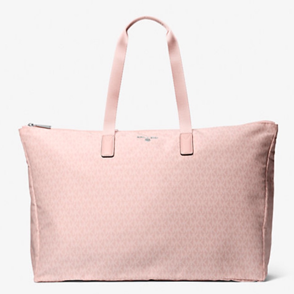 Light Soft Pink w/MK Signature Design Print Tote, Large, 22.5”W X 12.25”H X 9”D